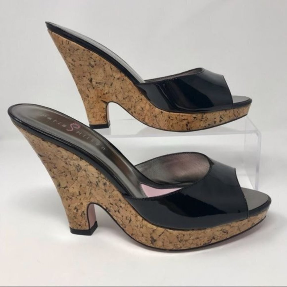 NWT Paris Hilton Black Patent Charme Platform Slide 9M - Picture 2 of 13